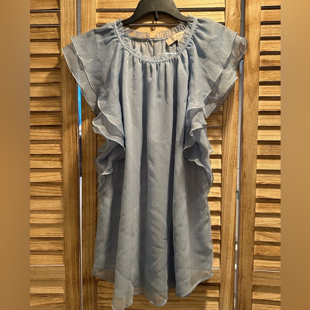 LOFT Light Blue Ruffle Top